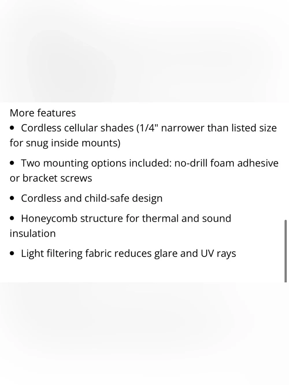Light-Filtering Cellular Shade 22”W 48”L - WHITE